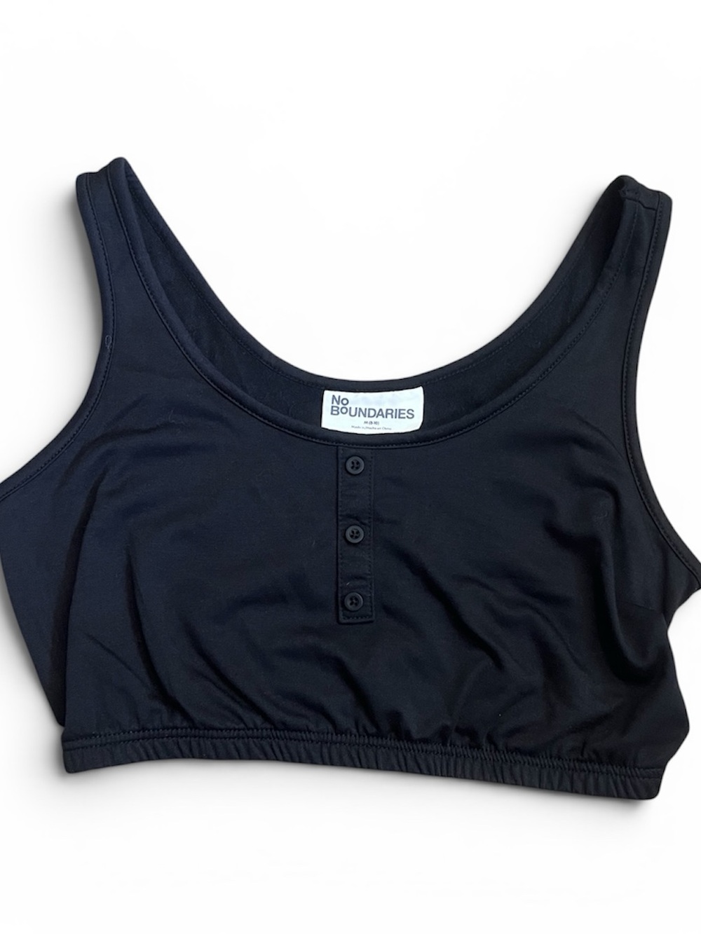 NEW No Boundaries Henley Style Black Crop Top Tank Top Size Medium NWT
